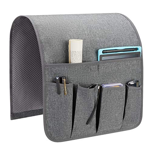 Sofa Armrest Organizer, Remote Control Holder for Recliner Couch, Arm Chair Caddy with 5 Pockets for Magazine, Tablet, Phone, iPad - color: Gray, size: W13'' x L33''
