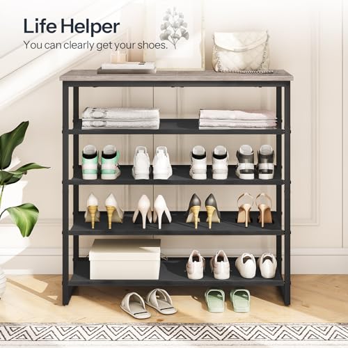 HOOBRO Shoe Rack, 5 Tier Shoe Storage Organizer with 4 Oxford Fabric Shelves and Top Panel, Holds 16-20 Pairs of Shoes, for Entryway and Closet, Industrial, Greige and Black BG50XJ01 - color: Greige + Black, size: 29.5"L x 11.2"W x 29.5"H