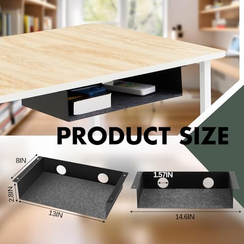 Yaocom 2 Pack Under Desk Hanging Shelf, Carbon Steel Storage Tray with Mute Felt Sheets, Mount Shelves Organizer for Office Home Workstation Gaming Desk Stand up(13x8x2.8 in/Storage Shelf,Black) - color: Black, size: 13x8x2.8 In