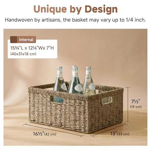 StorageWorks Extra Large Wicker Baskets for Organizing, Seagrass Storage Basket with Built-in Handles, 1 Pack - color: Natural (Seagrass), size: 16 ½"L x 13"W x 7 ½"H