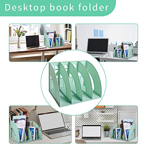 SAYEEC Magazine File Holder Folder Storage Desktop 4 Compartment Standing Hollow Green Files Bookshelf Organizer Box Office Racks Displays Holds Notebooks Documents for School Working Students - color: 4 Compartments - Green