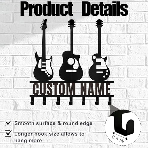 Custom Key Rack Wall Mount - Music Guitar Metal Coat Hooks for Wall, Coat Rack Organizer, Key Hanger Wall Art Decor, Key Rack Storage for Living Room Entryway Doorway Office, Home Decor Gift - color: Color08 Guitar