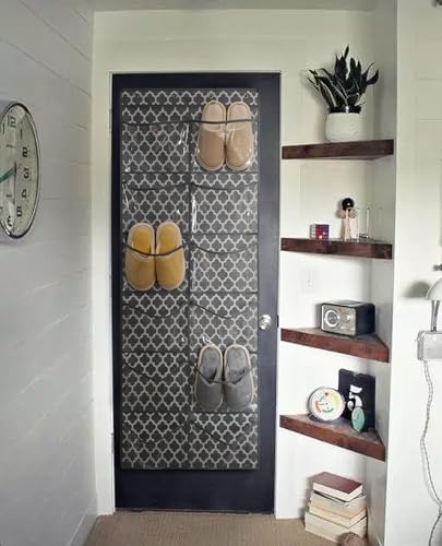 Clear Crystal 2 Pack 12Pockets Large Hanging Shoe Organizer Over The Door Shoe Rack for Closet Door Storage Shoe Holder Hanger, 8Hooks, White (59'' x 21.6'') - color: Grey-D2