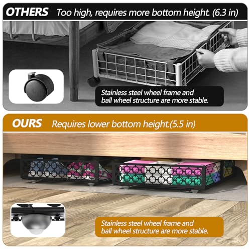 NADAMOO Large Under Bed Storage with Wheels, Low Profile Rolling Under Bed Storage Containers，Foldable Metal Under the Bed Organizer Bins for Bedroom，1 Pack - style: Pack of 1