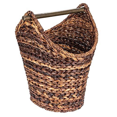 Creative Co-Op Boho Oval Braided Bankuan Bathroom Tissue/Toilet Paper Basket with Wood Handle, Brown - color: Brown