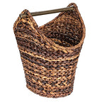Creative Co-Op Boho Oval Braided Bankuan Bathroom Tissue/Toilet Paper Basket with Wood Handle, Brown - color: Brown