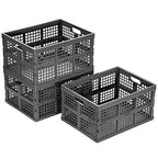 Eslite 34L Large Plastic Folding Storage Crates,Collapsible Crates for Storage,Pack of 3 (Grey) - color: Grey