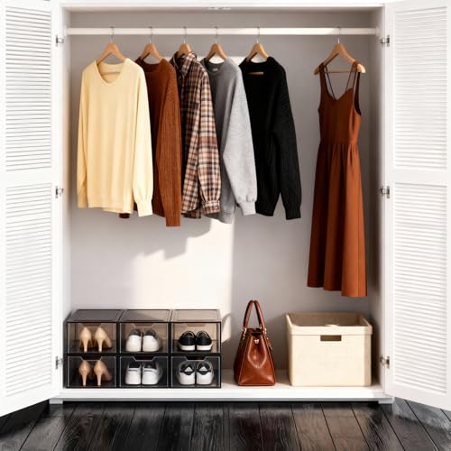 Shoe Boxes Shoe Storage Boxes Display Boxes with Magnetic Doors and Stackable Design, Ideal for Hallways, Under Beds, Wardrobes, and Living Rooms (Magnetic Door-Black, 6 Pack) - color: Magnetic Door-Black, 6 Pack