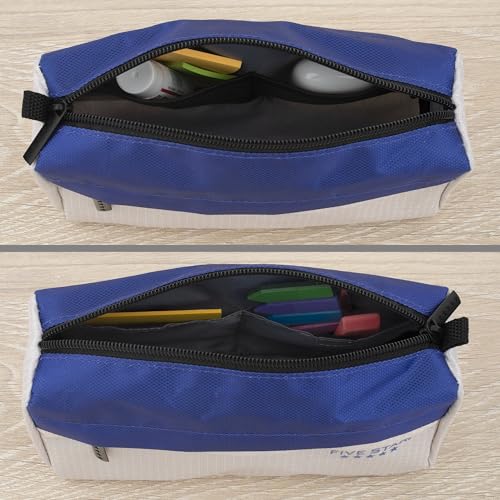 Five Star Pencil Pouch 9-Pocket Zipper Storage Organizer Case for Office Supplies Earbuds Chargers Cables Makeup, Tan/Blue (505600C) - color: Tan/Blue, size: 8"L x 4"W x 3"H