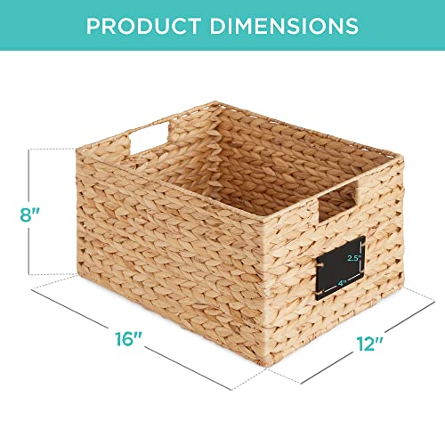 Best Choice Products Pantry Baskets Set of 2 16x12in Water Hyacinth Storage Baskets, Woven Wicker Kitchen Organizers with handles w/Chalkboard Label Chalk Marker - Natural - color: Natural, size: 12x16x8in