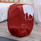 Larpur Popup Mesh Laundry Basket, Collapsible and Portable Clothes Washing Laundry Hamper with Reinforced Carry Handle (Red) - color: Red