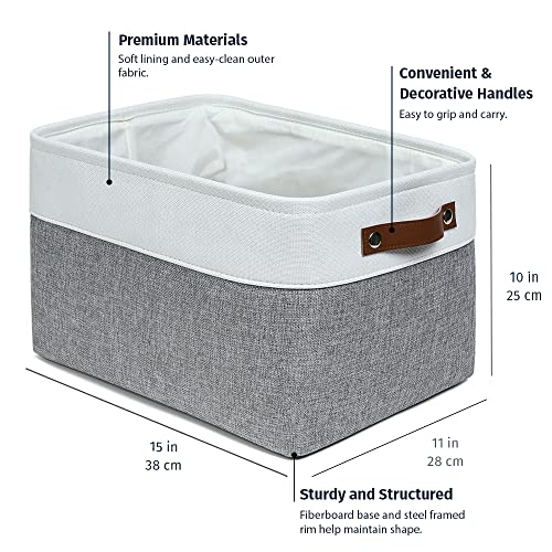 OrganiHaus Large Fabric Storage Baskets for Shelves 3 Pack, 15x11in Closet Storage Bins, Canvas Storage Bin for Organizing, Cloth Baskets, Linen Closet Organizers, Gray/Off-White - color: Gray / Off-White, size: Large - 3pc