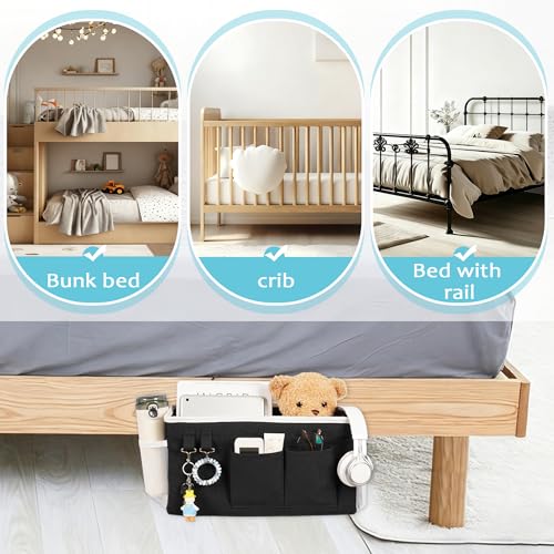 Loghot Bedside Caddy/Bedside Storage Bag Hanging Organizer for Bunk and Hospital Beds,Dorm Rooms Bed Rails,Can be Placed Glasses,Books,Mobile Phones,Keys (Black) - color: 1pc Black
