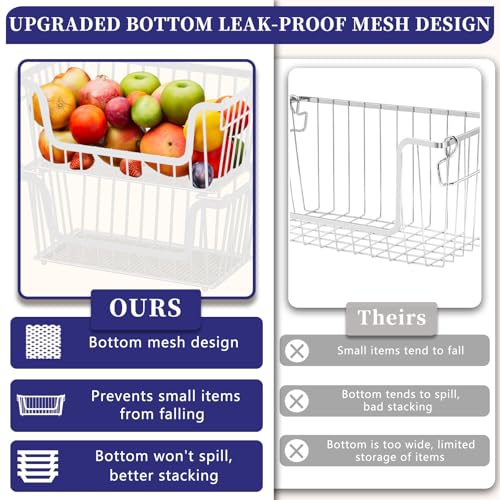 5 Pack Enhanced Leak-Proof Bottom Stackable Wire Baskets, Pantry Organizers and Storage, pantry storage，Shelf Baskets, Fruit Basket, Potato and Onion Storage Bins，(White) - color: 5Pack-White Baskets