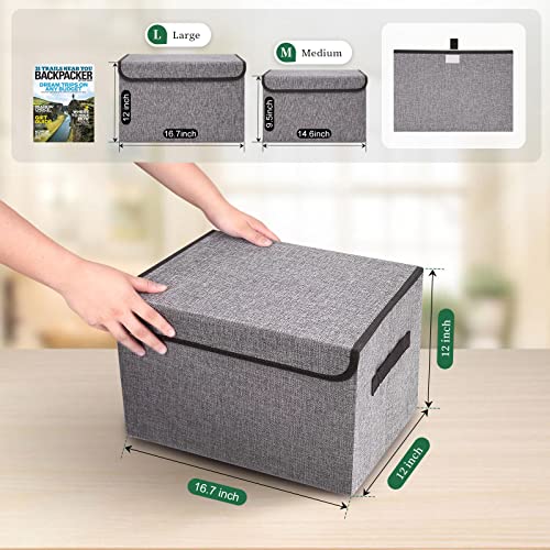 Bagnizer Large 42 Quarts Fabric Storage Bins with Lids [2-Pack] Linen Collapsible Foldable Storage Cubes, Closet Organizer Containers boxes with Handles for Home Office (16.7 x 12 x 12, Gray) - color: Gray, size: Large - 2 Pack