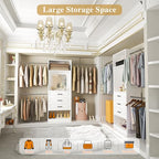 Unikito 48" W - 96” W Closet System with Mirror, 8FT Walk in Closet Organizer Kits with Drawers and 3 Extendable Hanging Rod, Sturdy Wood Clothing Garment Rack with 25” Tower, Max Load 1000 LBS, White - color: White