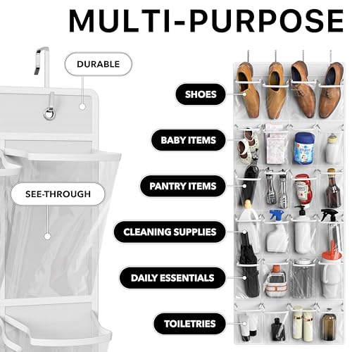 Simple Houseware 24 Pockets Large Clear Pockets Over The Door Hanging Shoe Organizer, White (56" x 22.5") - color: White, size: Extra Large Pockets