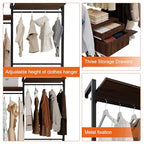Wall-Mounted Steel & Wood Closet Organizer System with 4 Adjustable Shelves, 5 Hanging Rods, and 2 Drawers – Modern Open Wardrobe, Walnut - color: BC03-walnut