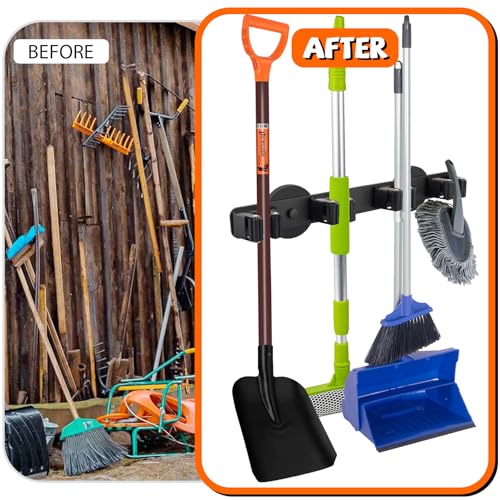 Magnetic Broom Holder Rack,Strong Magnetic Mount Mop Holder 4 Racks for Cleaning Tools,Non-slip Magnetic Tool Holder Broom Hooks for Camper Garage Kitchen - style: 4 Slot Magnetic Mop Holder