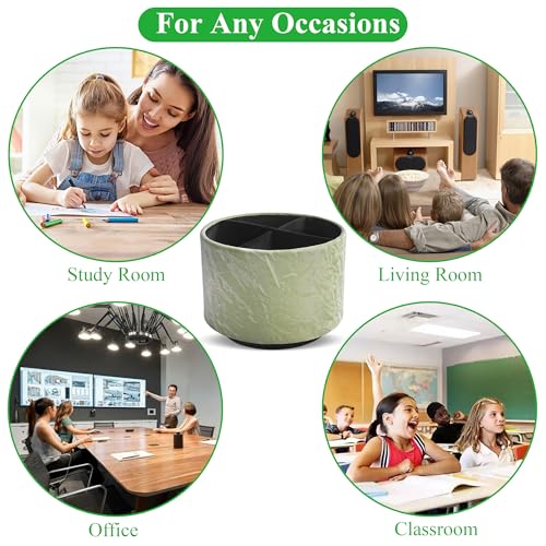 Hennaja Round Leather Art Supply Organizer,Remote Control Holder,360 Degree Spinning,Multi-Functional Pencil Holder,4 Compartments Desktop Stationary Organizer(1-Hill Green) - color: 1-Hill Green
