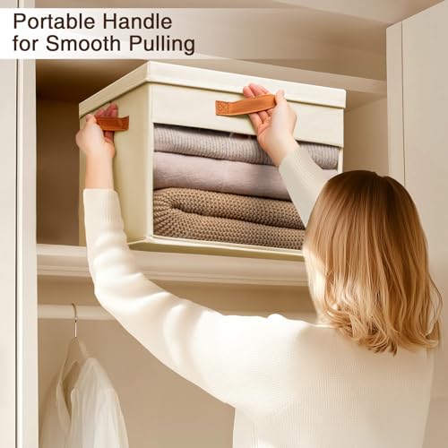 Homsorout Large Storage Bins with Lids - 4 Pack Foldable Decorative Organizers with Clear Windows & Handles, Cube Storage Organizers for Clothes, Blankets, Sweaters, Sheets, Beige - color: Beige, size: 16.5 Inch-4 Pack