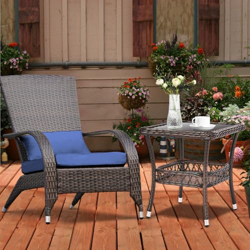Outdoor Side Table Wicker Outdoor End Table for Patio Outside Brown Patio Coffee Square Tables with Storage & Glass Top for Backyard Porch - color: Espresso Brown