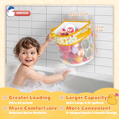UNEEDE Duck Print Bath Toy Organizer, 4.15 Gallons Bathtub Toy Holder, Quick Dry Mesh Shower Caddy, Yellow Duck Stuff - style: Yellow duck