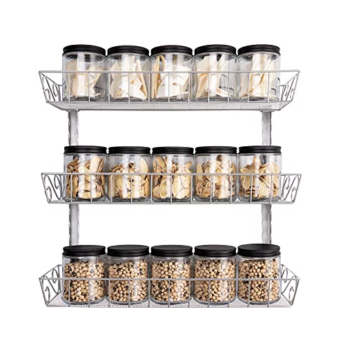 SWOMMOLY Adjustable Wall Mount Spice Rack, 3-Tier Dual-use (Multi-use) Organizer, Silver - color: Silver, size: 3-Tier