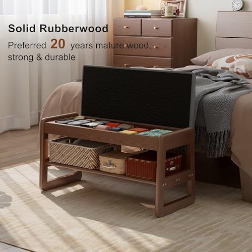 AQIMUELE Shoe Rack Bench,2 Tiers Shoe Bench with Storage with Flip-Top,Wood Shoe Rack for Entryway,Hallway（Walnut Upholstered Seat,11.8" D x 31.5" W x 15.7" H） - color: Walnut Upholstered Seat, size: 11.8"D x 31.5"W x 15.7"H