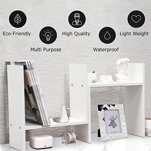 MASAKA B&W - Kawaii Storage Desktop Organizer for Your Desk Space, Double H Plants Display Shelf, Home Office Storage Rack Adjustable Stackable for Office, Dormitory (White*01) - color: White*01