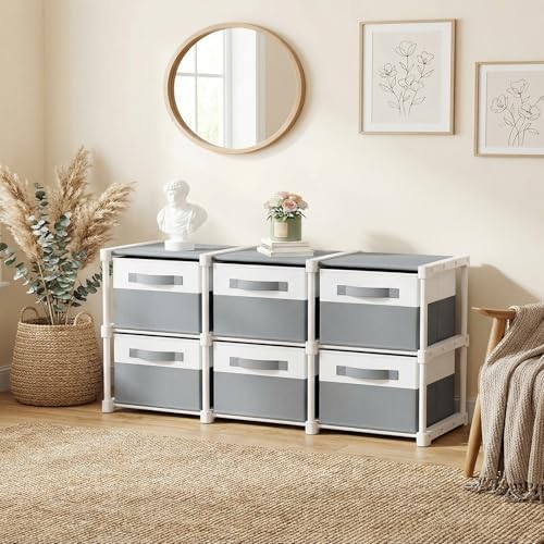 Thyle Large Cube Storage Organizer Shelf with 6 Bins 14 Inch Fabric Collapsible Cubby Storage Drawers Shelving Unit for Christmas Ornaments Clothes Toys Craft(Gray-white,Minimalist) - color: Gray-White, style: Minimalist