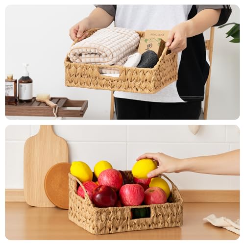 GRANNY SAYS Wicker Storage Basket for Shelves, Wicker Basket with Handles, Trapezoid Woven Baskets for Storage, Decorative Baskets for Home Decor, Natural, 2 Pack - color: Natural, size: 10¾"D x 15"W x 7½"H + 9½"D x 13½"W x 6¾"H