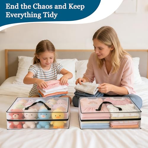 95L Under Bed Storage Bag, 2-Pack Under Bed Storage Containers, Clear Storage Bags for Clothes Quilt Pillow Wreath Blanket Storage or Closet Organizer Home Storage - style: 2-Pack