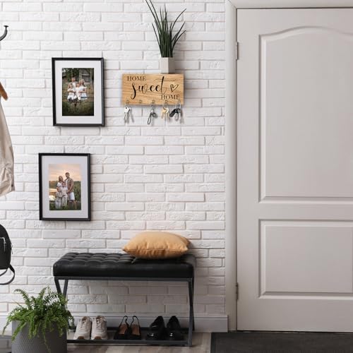Home Sweet Home Wooden Key Holder - Wall Mounted Key Holder Rack Organizer Hanger with 5 Hooks for Wall Express Love Art Decor for Entryway Front Door Hallway Office(5 x 8 inch) - A06 - color: Home Sweet Home