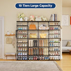 Ekisemio Large Shoe Rack Organizer for Entryway Closet 72-80 Pairs 10-Tier Heavy Duty Tall Garage Shoe Rack Shoe Shelf Shoes Storage with Removable Side Hooks for Bedroom and Garage, Black - size: 4 Row 10 Tiers