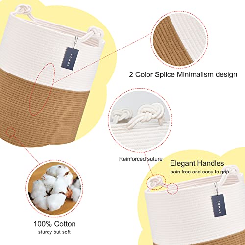 COMSE Extra Large Blanket Basket, Tall Woven Storage Basket, Nursery Hamper, 15.7”x 21.7”, Cotton Rope Laundry Hamper for Toys Clothes Towels, White/Camel - color: White & Camel