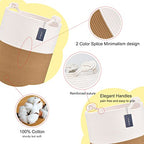 COMSE Extra Large Blanket Basket, Tall Woven Storage Basket, Nursery Hamper, 15.7”x 21.7”, Cotton Rope Laundry Hamper for Toys Clothes Towels, White/Camel - color: White & Camel
