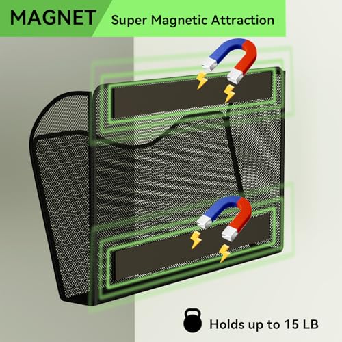 Magnetic File Holder - Heavy Duty Wall File Organizer for Refrigerator & Whiteboard - Strong Magnet Mail Holder & Magazine Rack, No Drilling Document Storage Basket for Office Cabinet - color: Black, size: 3 Pack Magnetic