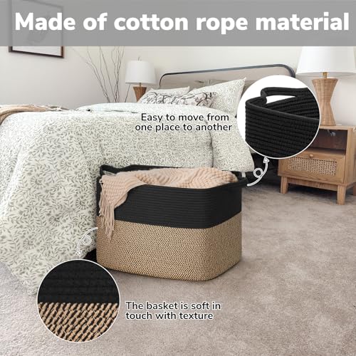 Goodpick Woven Baskets for Organizing, 18" x 14" x 12" Wicker Laundry Basket with Handles, Decorative Toy Baskets Storage Kids, Blanket Basket for Living Room, Bedroom - color: Black, size: 18"L x 14"W x 12"H