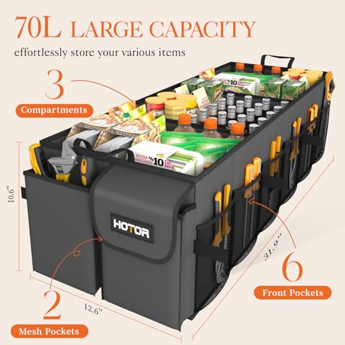 HOTOR Foldable Trunk Organizer - SUV & Sedan Compatible, 3 Compartments, Grey, 31.9"12.6"10.6" Sturdy Car Organization for Accessories, Tools, Sundries - color: Grey, size: X-Large (3 Compartments)