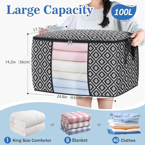 StorageTastic Direct 100L, 2 Pack, Storage Containers, Large Clothes Storage Bins Foldable Organization and Storage Bags with Reinforced Handle, Clear Window for Bedding, Blankets, Clothing, Black - color: Black, size: 2 x 100L