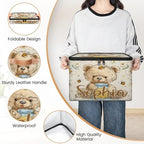 Custom Storage Basket with Name, Personalized Storage Bins with Zipper Lid, Foldable Fabric Storage Box Large capacity with Handle Flower Bee Bear - color: Option 20