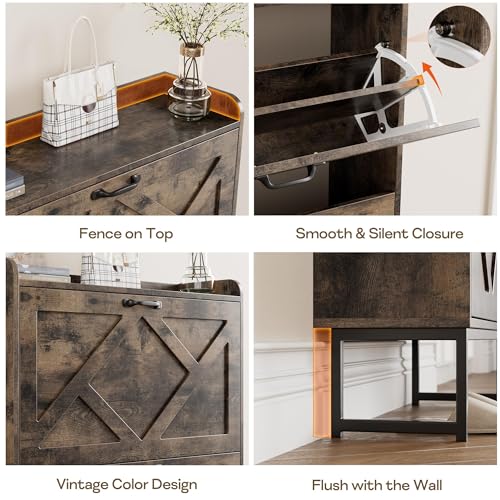 Nicetree Shoe Cabinet with 2 Flip Drawers, Freestanding Shoe Storage Cabinet with Metal Legs, Farmhouse Shoe Organizer for Entryway, Foyer, Hallway - color: Chestnut, style: 2-Drawers
