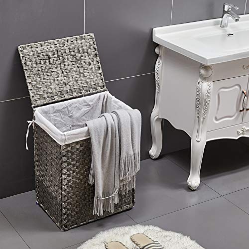 Mxfurhawa Slim Laundry Basket on Wheels, Heavy Duty Cotton Liner Laundry Storage Hamper with Handles, Collapsible Clothes Wire Basket Organizer Laundry Bag (02A) - color: 02A