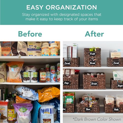 Best Choice Products Set of 4 13x12in Water Hyacinth Pantry Baskets, Woven Organizers w/Chalkboard Label, Chalk Marker - Natural - color: Natural, size: 13x12x5in