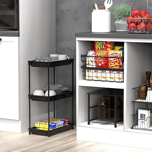 SimpleHouseware Standard 3-Tier Slim Rolling Storage Cart, Black - color: Black