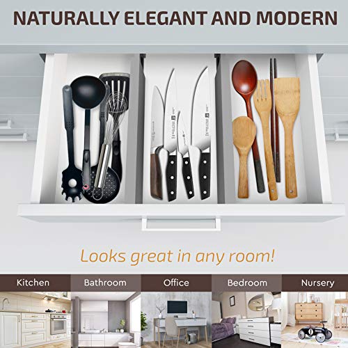 6-Pack Drawer Dividers - 2.6 Inches High, Adjustable 16 to 22 Inches Bamboo Drawer Organizer, Large Expandable Separator for Clothes, Dresser, Bedroom, Bathroom, Baby, Office, Kitchen Utensils, Gray - color: Gray