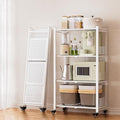 4-Tier Metal Foldable Shelf Shelving Rack Organizer on Rolling Wheels in Kitchen, Pantry, Warehouse, Patio, Basement, Dorm, Garage, RV - color: White/4-tier