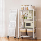 4-Tier Metal Foldable Shelf Shelving Rack Organizer on Rolling Wheels in Kitchen, Pantry, Warehouse, Patio, Basement, Dorm, Garage, RV - color: White/4-tier