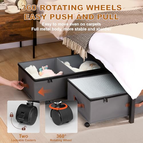 Under Bed Storage Containers with Wheels 9.5 inches Higher Under Bed Storage XXXL Underbed Shoes Blankets Clothes Storage Organizer 2 Pack Under the Bed Storage for College Dorms Bedroom Nursery Rooms - color: Gray
